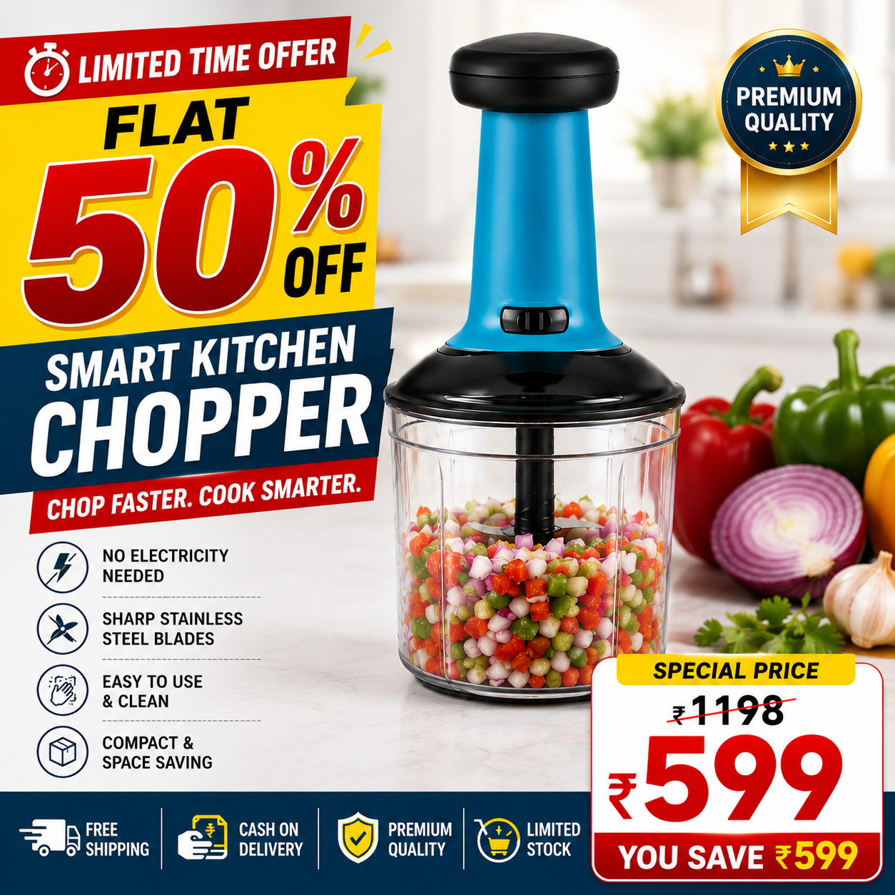 Manual Hand Press Vegetable Chopper